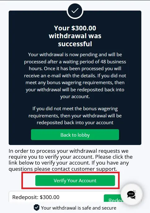 Withdrawal verification